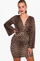 Boohoo Plus Annie Leopard Twist Front Dress