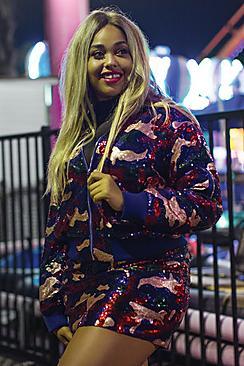 Boohoo Jordyn Camo Sequin Bomber Jacket