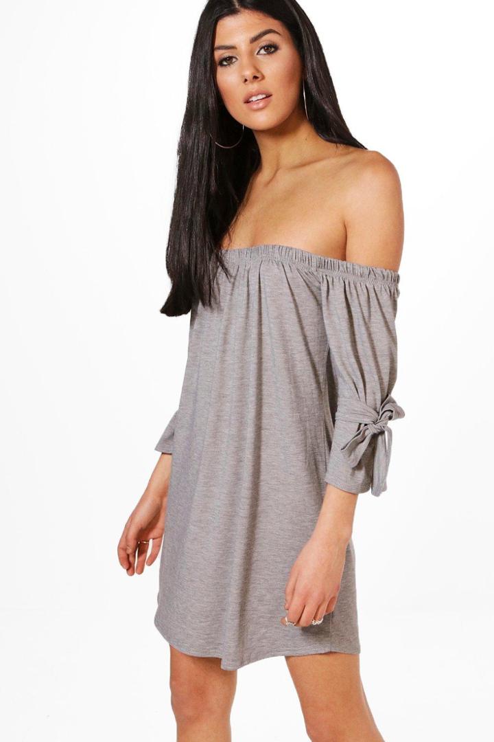 Boohoo Across Shoulder Jersey Dress Grey