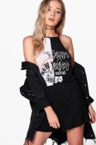Boohoo Jane Spliced Rock Print Playsuit Multi