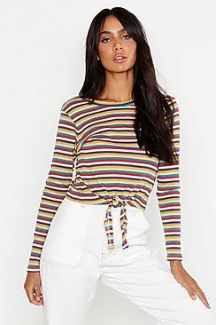 Boohoo Rib Stripe Long Sleeve Top