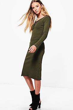 Boohoo Lorena Split Hem Long Sleeve Dress