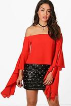 Boohoo Ava Woven Frill Sleeve Off The Shoulder Top