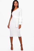 Boohoo One Shoulder Frill Tiered Midi Bodycon Dress