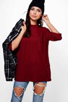 Boohoo Talia Turtle Neck Ribbed Pocket T-shirt Wine