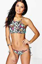 Boohoo Indonesia Printed Halter Neck Crop Bikini