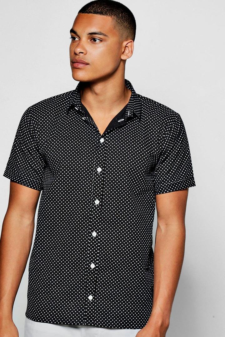 Boohoo Polka Dot Print Short Sleeve Shirt Black