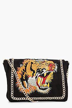 Boohoo Grace Embroidered Tiger Cross Body Bag