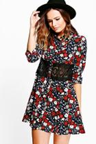 Boohoo Edna Lace Trim Shirt Dress Multi