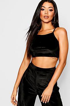 Boohoo Velvet High Neck Crop