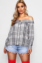 Boohoo Plus Talha Check Off The Shoulder Shirt