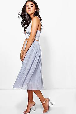 Boohoo Beau Fine Pleated Tulle Midi Skirt