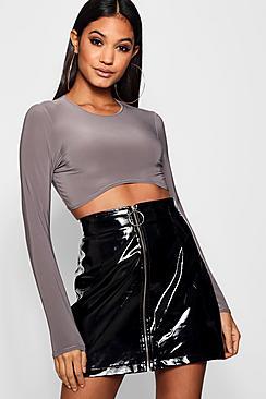 Boohoo Slinky Curved Hem Crop
