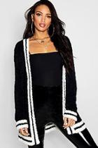 Boohoo Feather Knit Sport Stripe Edge To Edge Cardigan