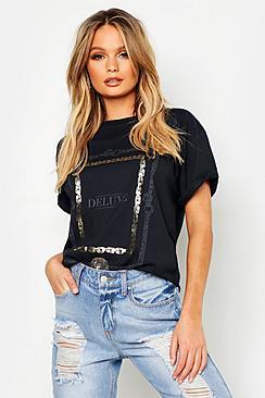 Boohoo Foil Print Chain Deluxe Slogan T-shirt