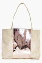 Boohoo Alice Boutique Suede Metallic Panel Day Bag Nude