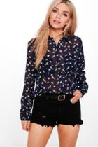 Boohoo Mollie Parrot Print Shirt Navy