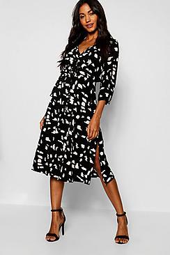 Boohoo Polka Dot Ruffle Front Midi Dress