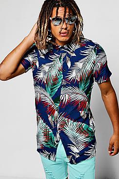 Boohoo Floral Palm Print Short Sleeve Shirt