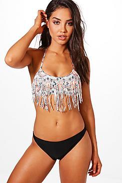 Boohoo Fringed Aztec Bikini