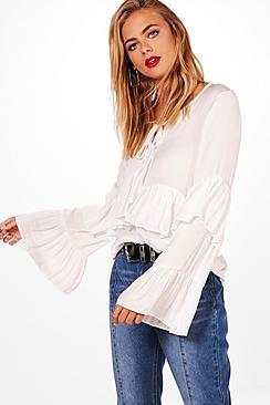 Boohoo Verity Exaggerated Ruffle Detail Blouse