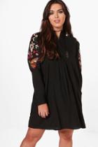 Boohoo Plus Caroline Embroidered Shoulder Dress Black