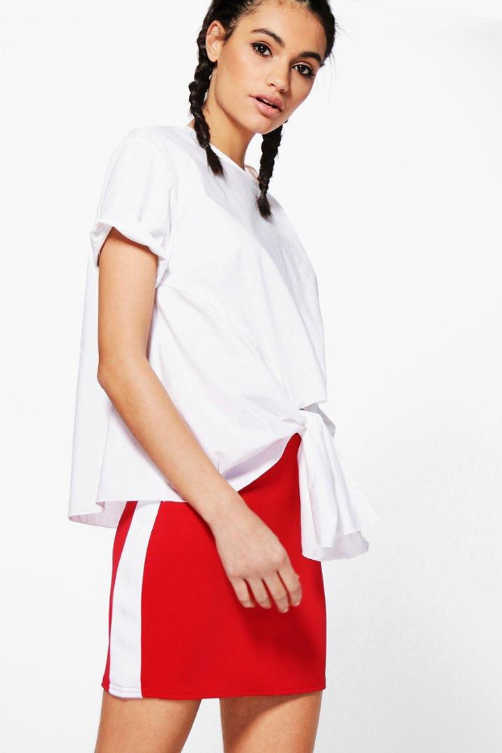 Boohoo Jessie Contrast Side Stripe Mini Skirt Red