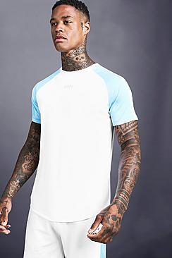 Boohoo Man Poly Raglan Curved Hem Tee With Side Panels