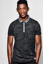 Boohoo Polo T Shirt With Chambray Collar Charcoal