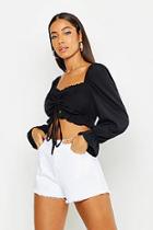 Boohoo Woven Ruched Peasant Crop