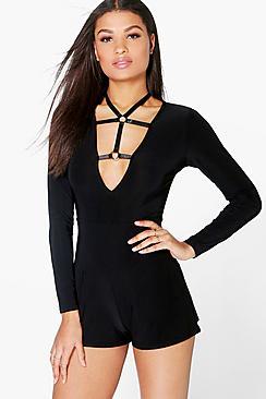 Boohoo Ana Harness Detail Jersey Playsuit