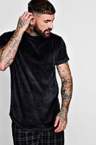 Boohoo Rolled Sleeve Curved Hem Velour T-shirt