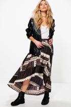 Boohoo Arianna Bohemian Print Dipped Hem Maxi Skirt Multi