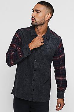 Boohoo Contrast Check Long Sleeve Revere Shirt
