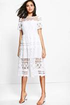 Boohoo Boutique Vi Corded Lace Panelled Skater Dress Ivory