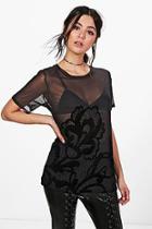 Boohoo Hannah Flock Print Oversized Mesh T-shirt