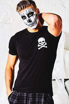 Boohoo Halloween Muscle Fit T-shirt With Skull Print