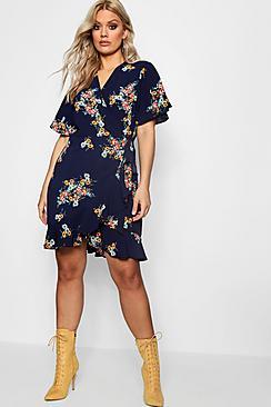 Boohoo Plus Libby Floral Wrap Tea Dress