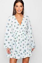 Boohoo Petite Tiffany Button Front Floral Skater Dress