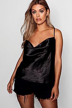 Boohoo Plus Jasmine Cross Back Cowl Neck Satin Cami