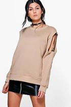 Boohoo Elena Ribbon Strap Cold Shoulder Sweatshirt