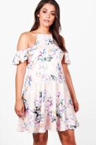 Boohoo Plus Abigail Floral Frill Skater Dress Multi