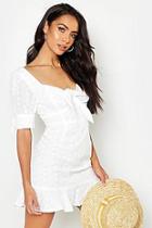 Boohoo Knot Front Broderie Anglais Mini Dress