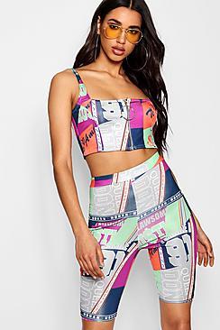 Boohoo Stefflon Don Varsity Print Zip Square Neck Top