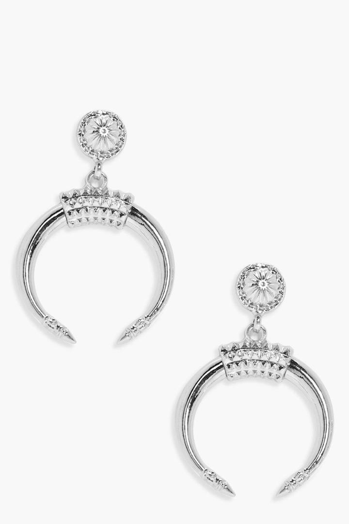 Boohoo Rachel Bull Horn Earrings Silver