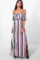 Boohoo Jess Off Shoulder Stripe Maxi Dress Multi