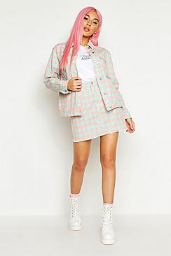 Boohoo Dogtooth Denim Trucker Jacket