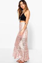 Boohoo Boutique Savannah Crochet Lace Maxi Skirt Nude