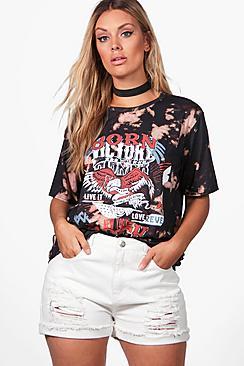 Boohoo Plus Freya Acid Wash Band T-shirt