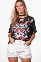 Boohoo Plus Freya Acid Wash Band T-shirt